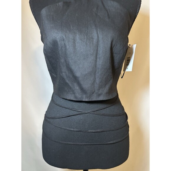 ASTR The Label Black Linen Blend Crop Halter Strappy Ties Women's LARGE NWT - Picture 2 of 11